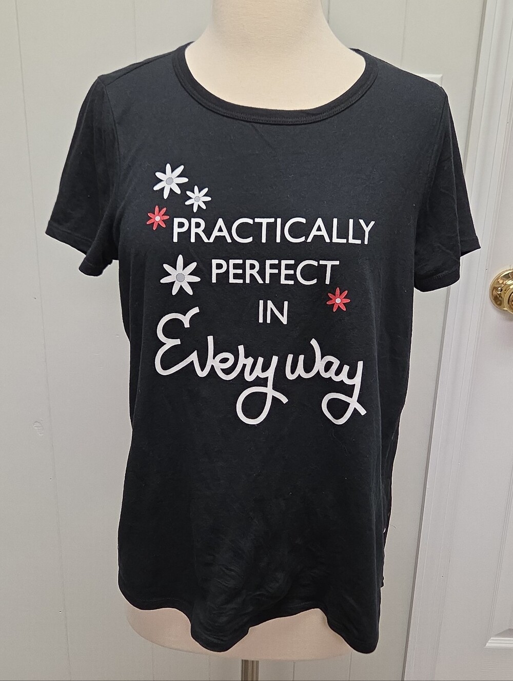 Disney Her Universe Mary Poppins Chiffon Back Short Sleeve Top Size Small Black